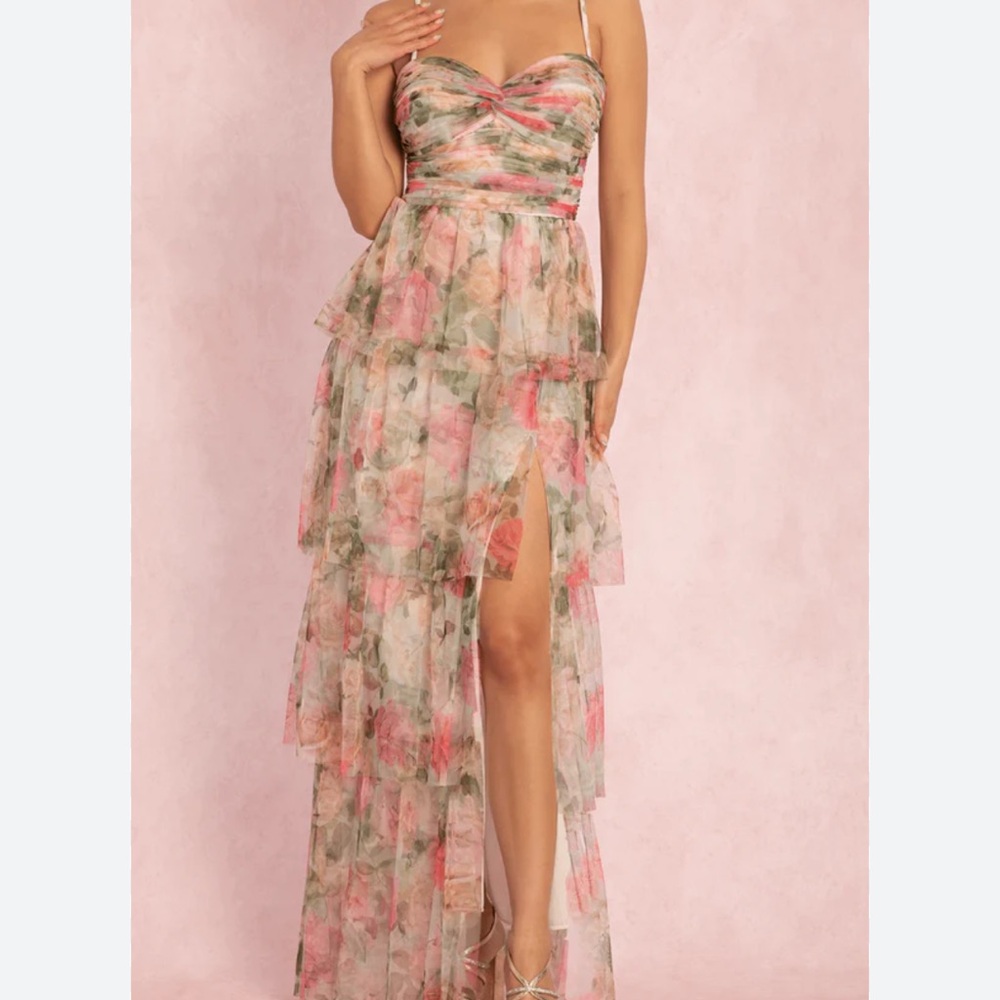 Blondie Nites Pink and Green Floral High Low Dress